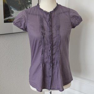 Eddie Bauer Lavender Purple Sheer Blouse with Pleats, Ruffles and Buttons